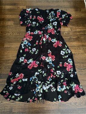 DKNY Black Floral Dress with Pink & Blue Flowers